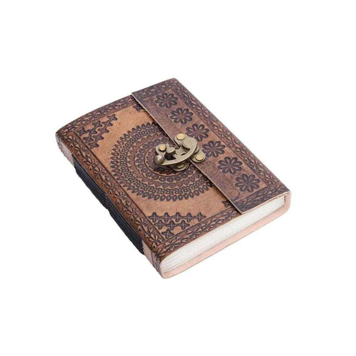 Leather Diary Writing Notebook Unique Handmade Embossed Travel Diary (Deckle Edge Paper Diary), 200 Pages - Image 3