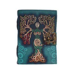 Leather Diary Writing Notebook Unique Handmade Embossed Travel Diary (Deckle Edge Paper Diary), 200 Pages