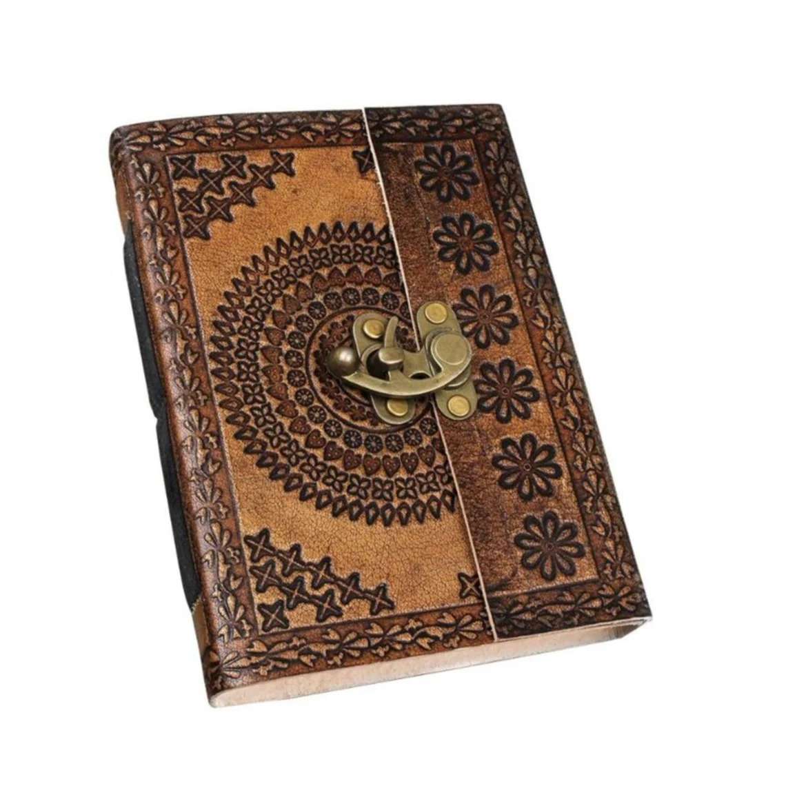 Leather Diary Writing Notebook Unique Handmade Embossed Travel Diary (Deckle Edge Paper Diary), 200 Pages - Image 2