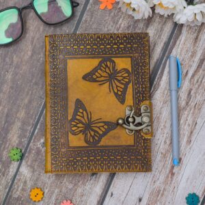 Leather Diary Writing Notebook Unique Handmade Embossed Travel Diary (Deckle Edge Paper Diary), 200 Pages
