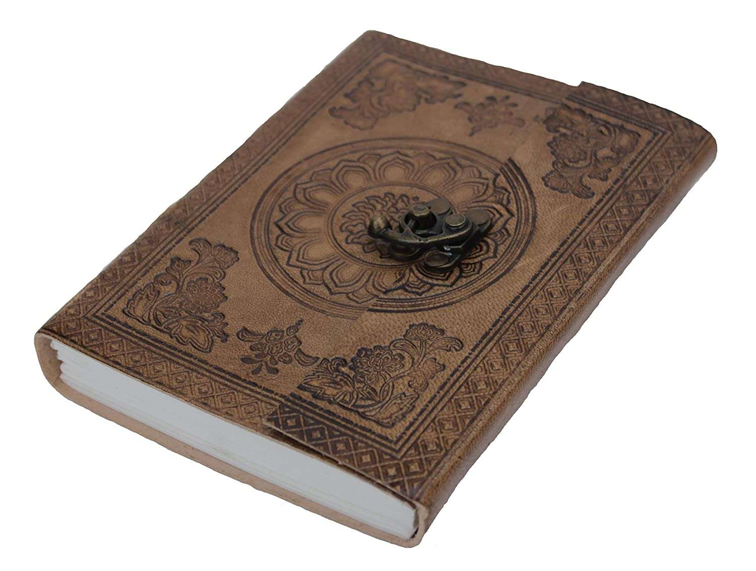 Leather Diary Writing Notebook Unique Handmade Embossed Travel Diary (Deckle Edge Paper Diary), 200 Pages - Image 3