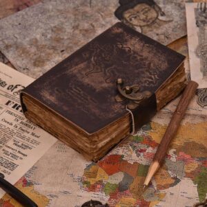 Leather Diary Writing Notebook Unique Handmade Embossed Travel Diary (Deckle Edge Paper Diary), 200 Pages