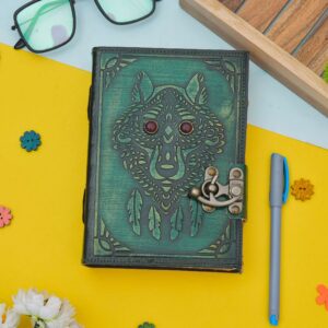 Leather Diary Writing Notebook Unique Handmade Embossed Travel Diary (Deckle Edge Paper Diary), 200 Pages