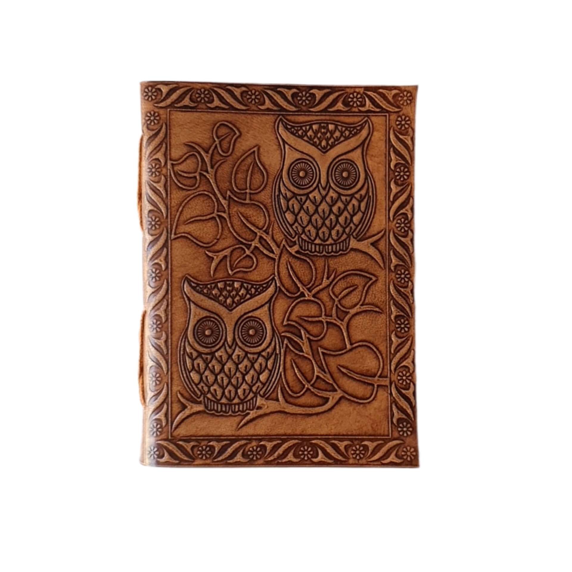 Leather Diary Writing Notebook Unique Handmade Embossed Travel Diary (Deckle Edge Paper Diary), 200 Pages