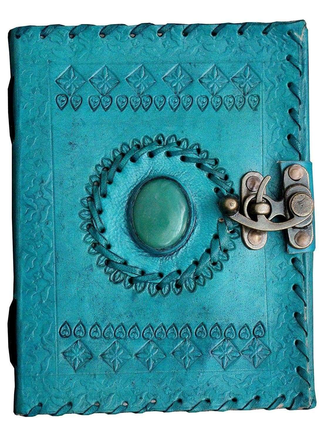 Leather Diary Writing Notebook Unique Handmade Embossed Travel Diary (Deckle Edge Paper Diary), 200 Pages