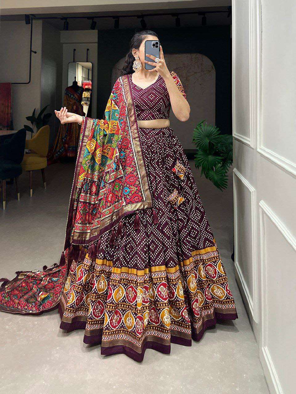 Women's Patola Print Lehenga Choli with Dupatta | Traditional Gujarati Style Festive Wear