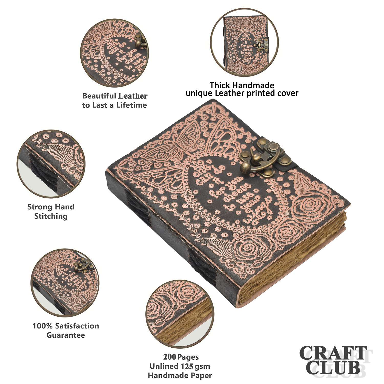 Leather Diary Writing Notebook Unique Handmade Embossed Travel Diary (Deckle Edge Paper Diary), 200 Pages - Image 5