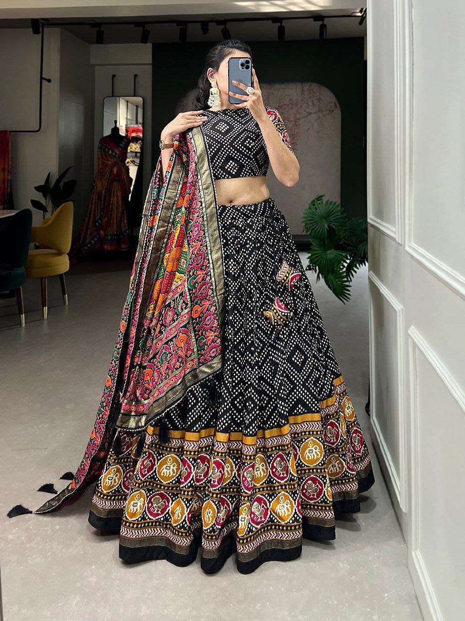 Women's Patola Print Lehenga Choli with Dupatta | Traditional Gujarati Style Festive Wear - Image 3