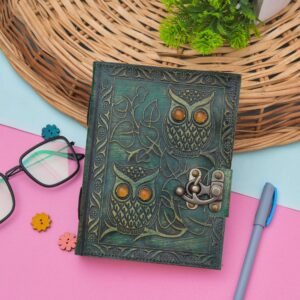 Leather Diary Writing Notebook Unique Handmade Embossed Travel Diary (Deckle Edge Paper Diary), 200 Pages