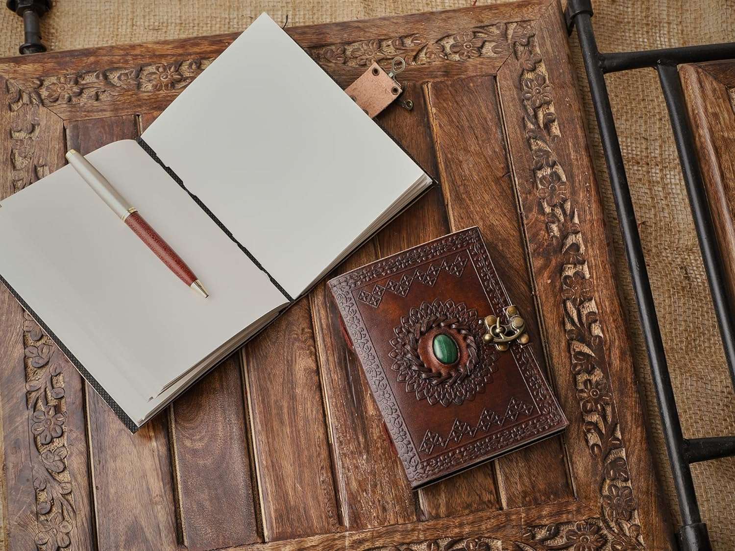Leather Diary Writing Notebook Unique Handmade Embossed Travel Diary (Deckle Edge Paper Diary), 200 Pages - Image 6