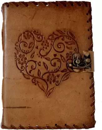 Leather Diary Writing Notebook Unique Handmade Embossed Travel Diary (Deckle Edge Paper Diary), 200 Pages