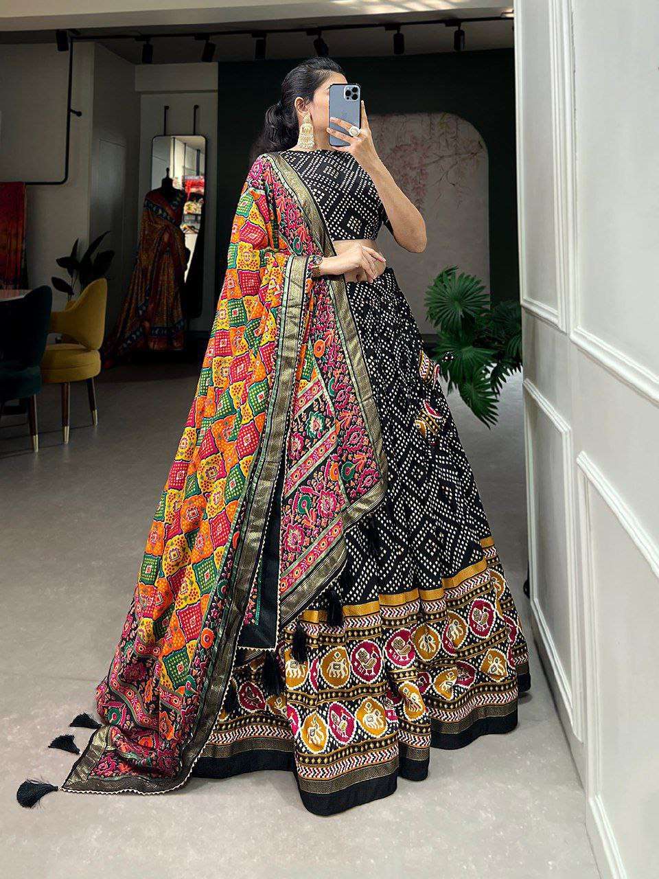 Women's Patola Print Lehenga Choli with Dupatta | Traditional Gujarati Style Festive Wear - Image 4
