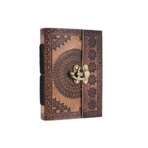 Leather Diary Writing Notebook Unique Handmade Embossed Travel Diary (Deckle Edge Paper Diary), 200 Pages