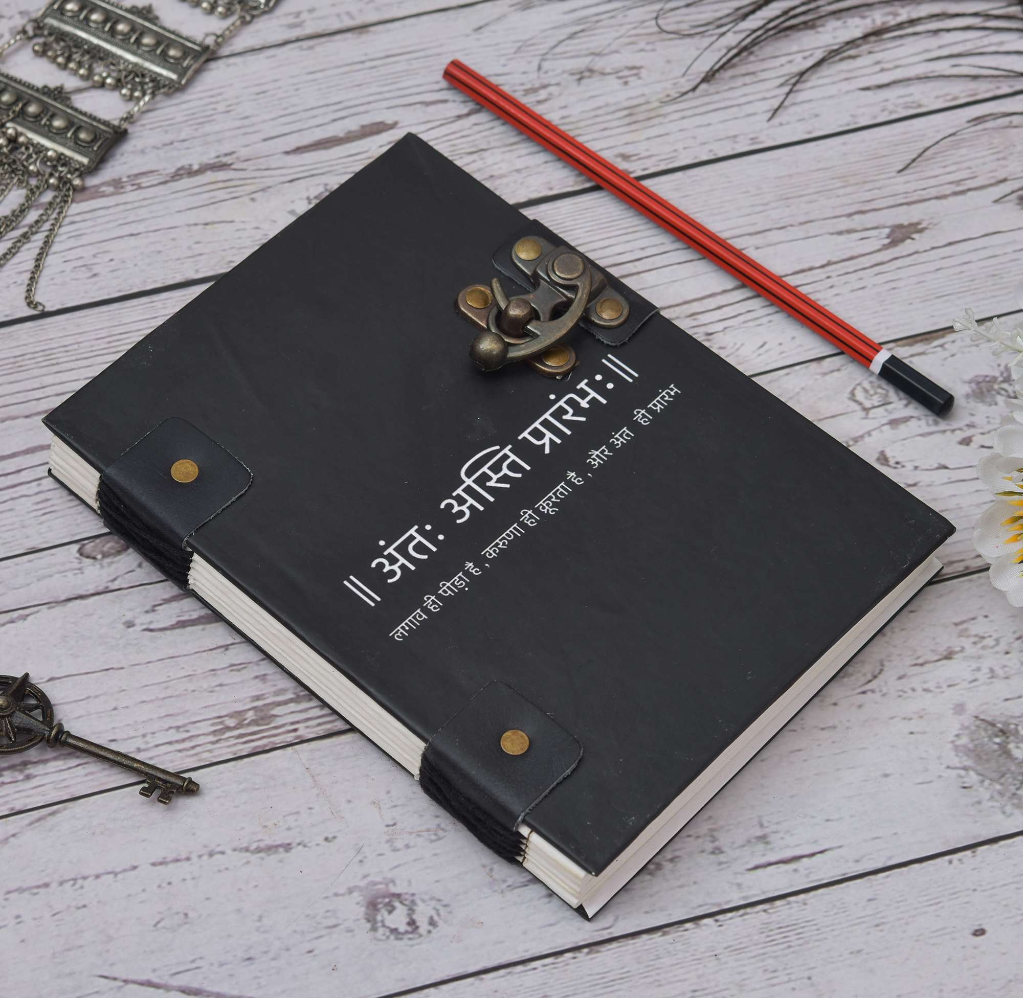 Leather Diary Writing Notebook Unique Handmade Embossed Travel Diary (Deckle Edge Paper Diary), 200 Pages - Image 3