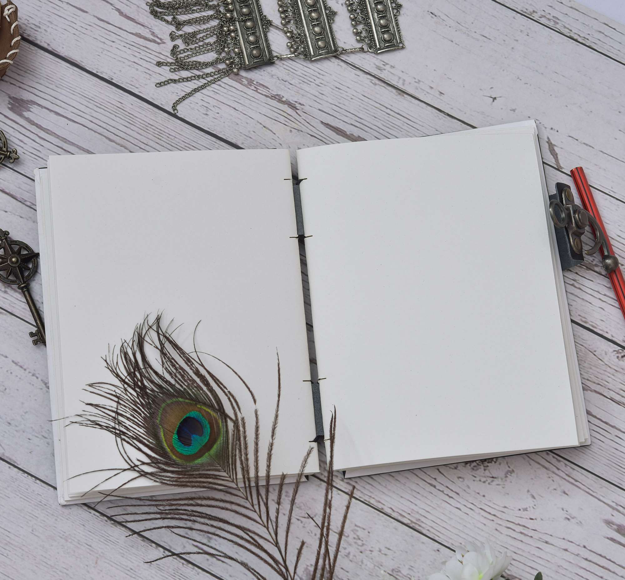 Leather Diary Writing Notebook Unique Handmade Embossed Travel Diary (Deckle Edge Paper Diary), 200 Pages - Image 4