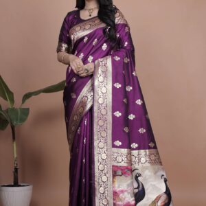 Banarasi Silk Saree with Golden Zari & Peacock Pallu | Wedding, Festive & Traditional Wear